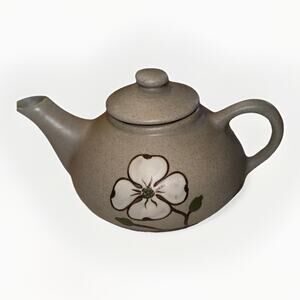 Vintage Pigeon Forge Pottery Dogwood Small Teapot Stoneware Signed 6 Inches